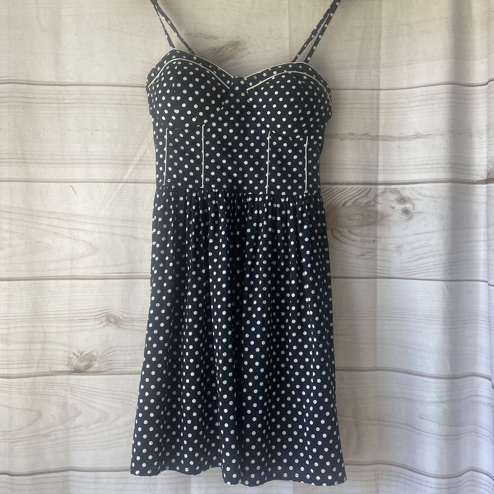 American Rag Navy Blue Polka Dot Mini Fit & Flare Dress Women Size M Spaghettis